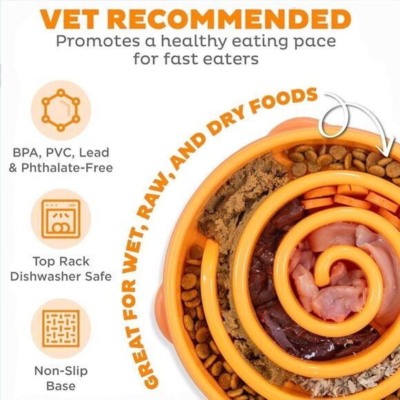 NWT Outward Hound Slo Bowl Orange LARGE Slow Feeder Anti Bloat Dog Bowl - Picture 5 of 9